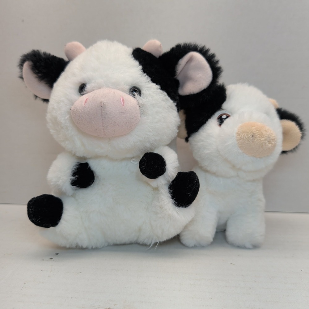 Lot of 2 Aurora World Plush Cow Eco Nation Margaret Black White Stuffed Animal